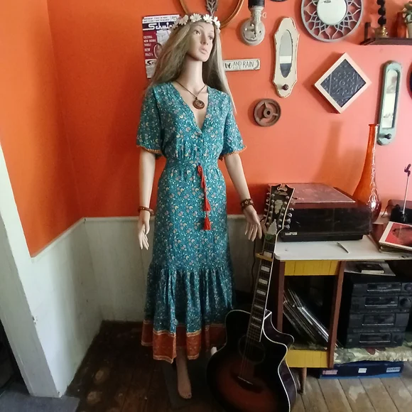 Blue Ruffled Maxi Sundress with Flutter Sleeves - Picture 1 of 6